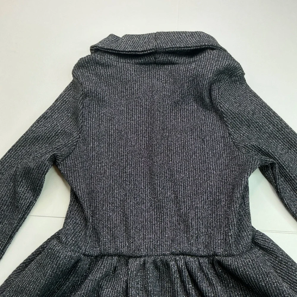 Rare Editions Silver Metallic Cowl Neck Dress Kids Size 12 Shimmer Long Sleeve